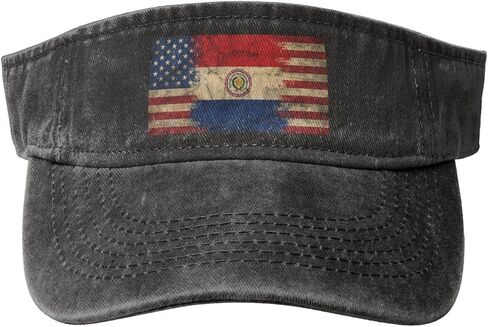 Paraguay Flag Paraguayan American Flag Washed Denim Visor Hat for Men & Women, Adjustable Sun Cap with UV Protection in Saudi Arabia