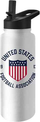 زجاجة إرواء بشعار كرة القدم الوطنية للرجال من Logo Brands USA، سعة 34 أونصة - كوب معزول من الفولاذ المقاوم للصدأ مع غطاء علوي وقش - رائع للترطيب في العمل أو المنزل أو أثناء التنقل in Kuwait