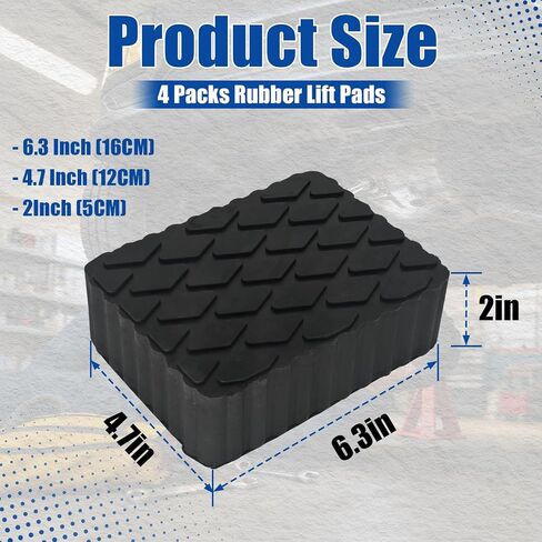 4 Pack Solid Rubber Auto Lift Pads 3000lb Heavy-Duty Jack Stand Pads Anti-Slip Rubber Lift Blocks for 2 & 4 Post Car Lift RV & Garage Lifting Floor Jack 6-1/3" x 4-3/4" x 2" in Kuwait