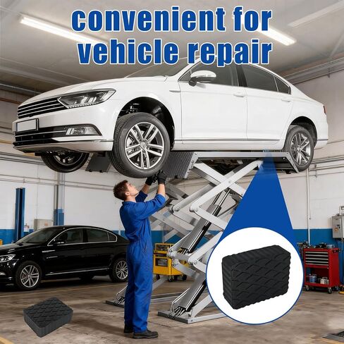 4 Pack Solid Rubber Auto Lift Pads 3000lb Heavy-Duty Jack Stand Pads Anti-Slip Rubber Lift Blocks for 2 & 4 Post Car Lift RV & Garage Lifting Floor Jack 6-1/3" x 4-3/4" x 2" in Kuwait
