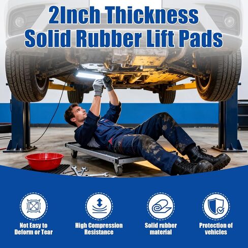 4 Pack Solid Rubber Auto Lift Pads 3000lb Heavy-Duty Jack Stand Pads Anti-Slip Rubber Lift Blocks for 2 & 4 Post Car Lift RV & Garage Lifting Floor Jack 6-1/3" x 4-3/4" x 2" in Kuwait