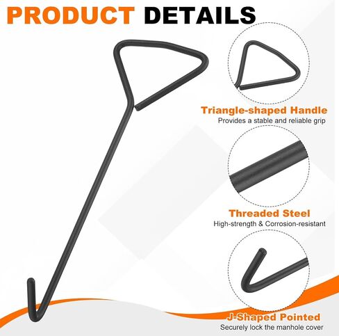 PATIKIL Manhole Hook 16 Inch, 2 Pcs Carbon Steel Lid Manhole Cover Lifter with Blunt Tip for Lifting Pulling Storm Drain Cover, Black in Kuwait