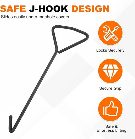 PATIKIL Manhole Hook 16 Inch, 2 Pcs Carbon Steel Lid Manhole Cover Lifter with Blunt Tip for Lifting Pulling Storm Drain Cover, Black in Kuwait