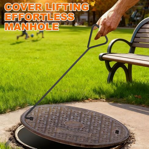PATIKIL Manhole Hook 16 Inch, 2 Pcs Carbon Steel Lid Manhole Cover Lifter with Blunt Tip for Lifting Pulling Storm Drain Cover, Black in Kuwait