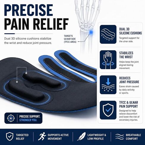 Ultra-Thin TFCC Wrist Brace, 3D Gel Pad, Navy Blue, 1-Pack | Visual Scale, for Ulnar Wrist Pain, Cartilage Injury, Tennis, Golf, Weightlifting, Daily Protection in Kuwait