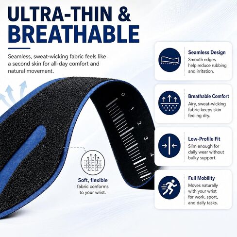 Ultra-Thin TFCC Wrist Brace, 3D Gel Pad, Navy Blue, 1-Pack | Visual Scale, for Ulnar Wrist Pain, Cartilage Injury, Tennis, Golf, Weightlifting, Daily Protection in Kuwait