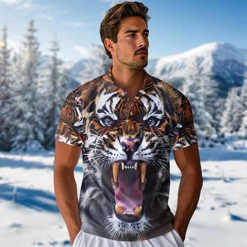 قمصان بولو Tiger Lovers للرجال - قمصان بولو رجالي Mighty Tiger بأكمام قصيرة سلسلة 39 in Kuwait