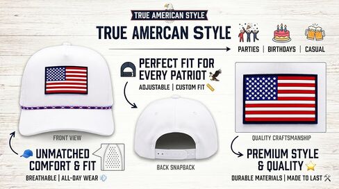 USA American Flag Golf Hat, Performance Rope Cap, Patriotic USA Hat – Adjustable, Breathable in Kuwait