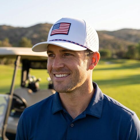 USA American Flag Golf Hat, Performance Rope Cap, Patriotic USA Hat – Adjustable, Breathable in Kuwait