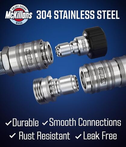 مجموعة التوصيل السريع لغسالة الضغط الأوتوماتيكية McKillans® 2025 M22-14mm - تركيبات غسالة الضغط سريعة التوصيل M22 إلى 3/8 - ملحقات غسالة الطاقة - مجموعة محول الخرطوم - مجموعة مكونة من 8 قطع (الفولاذ المقاوم للصدأ) in Kuwait