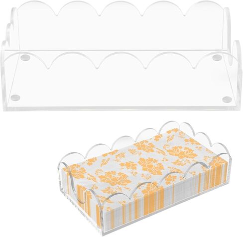 Clear Acrylic Napkin Holder, Scalloped Napkin Holder for Table, Paper Hand Towels Storage Tray for Bathroom, Kitchen, Parties, Weddings, and Various Events(9x5.1x2.4 inch) in Kuwait