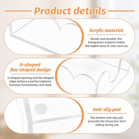 Clear Acrylic Napkin Holder, Scalloped Napkin Holder for Table, Paper Hand Towels Storage Tray for Bathroom, Kitchen, Parties, Weddings, and Various Events(9x5.1x2.4 inch) in Kuwait