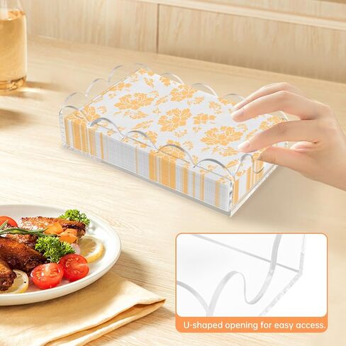 Clear Acrylic Napkin Holder, Scalloped Napkin Holder for Table, Paper Hand Towels Storage Tray for Bathroom, Kitchen, Parties, Weddings, and Various Events(9x5.1x2.4 inch) in Kuwait