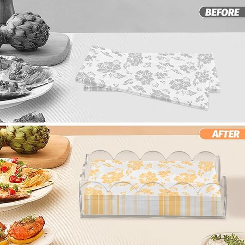 Clear Acrylic Napkin Holder, Scalloped Napkin Holder for Table, Paper Hand Towels Storage Tray for Bathroom, Kitchen, Parties, Weddings, and Various Events(9x5.1x2.4 inch) in Kuwait