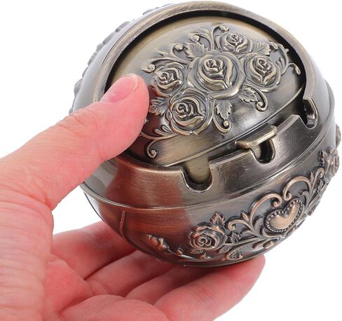 Decorative Metal Ashtray with Lid Small Vintage Smokeless Portable Pocket | Ash Tray Bronze Rose for Home Indoor Outdoor Patio Use in Kuwait