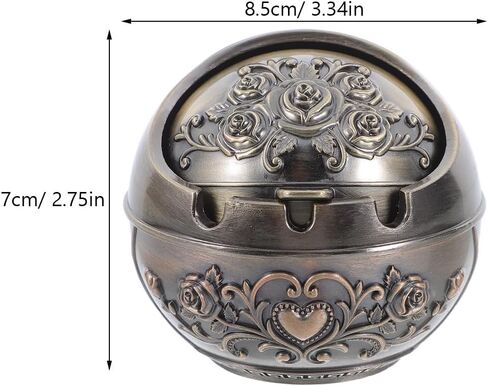 Decorative Metal Ashtray with Lid Small Vintage Smokeless Portable Pocket | Ash Tray Bronze Rose for Home Indoor Outdoor Patio Use in Kuwait