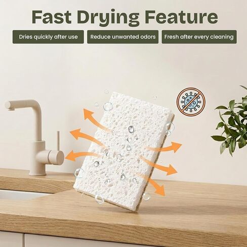 Kitchen Sponges 10 Pack - Natural Cellulose Sponge with Coconut Scrubber - Plant Based Sponges - Biodegradable Kitchen Sponge - Non-Scratch Sponges for Dishes - Eco Friendly Kitchen Sponges in Kuwait