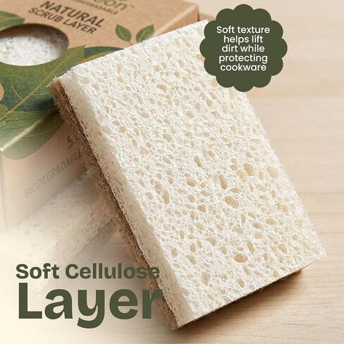 Kitchen Sponges 10 Pack - Natural Cellulose Sponge with Coconut Scrubber - Plant Based Sponges - Biodegradable Kitchen Sponge - Non-Scratch Sponges for Dishes - Eco Friendly Kitchen Sponges in Kuwait