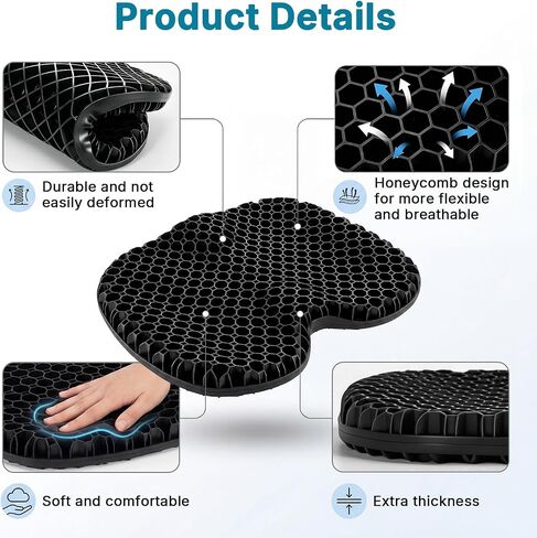 Kayak Seat Cushion, Thicken Gel Boat Cushion, Anti-Slip Waterproof Canoe Rowing Stadium Pad with Removable Cover for Sit in Kayak Inflatable Canoe Fishing Kayak Accessories for Fishing Rowing Stadium in Kuwait