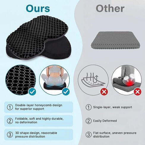 Kayak Seat Cushion, Thicken Gel Boat Cushion, Anti-Slip Waterproof Canoe Rowing Stadium Pad with Removable Cover for Sit in Kayak Inflatable Canoe Fishing Kayak Accessories for Fishing Rowing Stadium in Kuwait