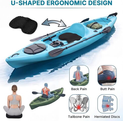 Kayak Seat Cushion, Thicken Gel Boat Cushion, Anti-Slip Waterproof Canoe Rowing Stadium Pad with Removable Cover for Sit in Kayak Inflatable Canoe Fishing Kayak Accessories for Fishing Rowing Stadium in Kuwait