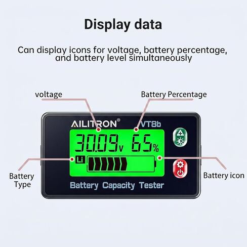 VT8 Battery Capacity Tester, 8V-120V Universal Digital Battery Monitor & DC Voltage Meter with LCD Display Percentage Indicator, Low Capacity Alarm for LiFePO4, Lithium, Lead-Acid, RV, Solar in Kuwait
