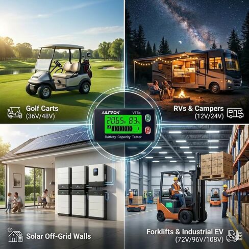 VT8 Battery Capacity Tester, 8V-120V Universal Digital Battery Monitor & DC Voltage Meter with LCD Display Percentage Indicator, Low Capacity Alarm for LiFePO4, Lithium, Lead-Acid, RV, Solar in Kuwait