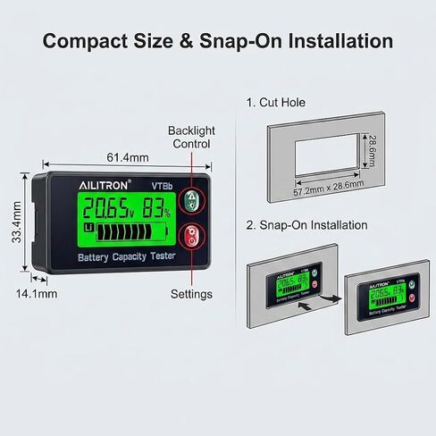 VT8 Battery Capacity Tester, 8V-120V Universal Digital Battery Monitor & DC Voltage Meter with LCD Display Percentage Indicator, Low Capacity Alarm for LiFePO4, Lithium, Lead-Acid, RV, Solar in Kuwait