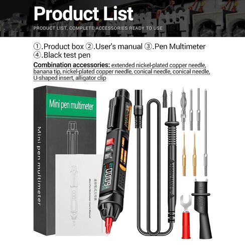 A3009 Mini Pen Multimeter with Voice Broadcast 6000 Counts Voltmeter VA Reverse LCD Display Flash NCV Tester for Vole Resistance acitance Temperature On/Off Diode Phase Sequence in Kuwait