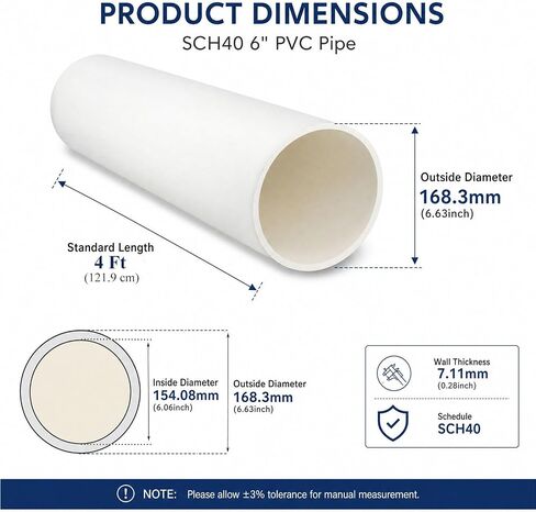 6 inch PVC Pipe Schedule 40 4Ft PVC Pipes Tube for Home DIY,Garden, Greenhouse, Workshop and Farm in Kuwait