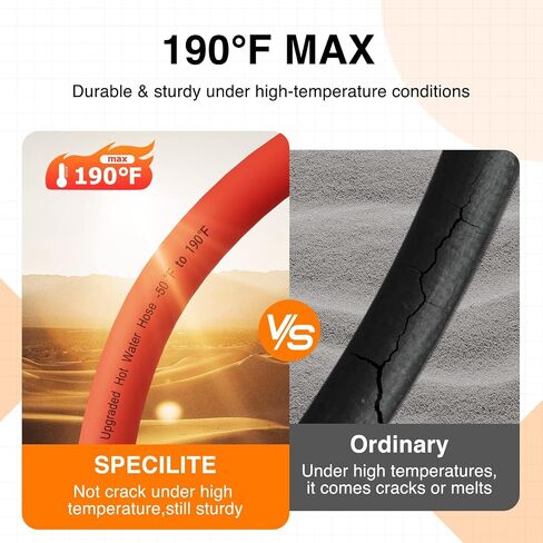 خرطوم مياه حديقة SPECILITE 3/4 بوصة ساخن/بارد قصير بطول 15 قدمًا، -50 درجة فهرنهايت - 190 درجة فهرنهايت، أنابيب مطاطية مرنة وخفيفة الوزن مع تركيبات نحاسية مقاس 3/4 بوصة للفناء، في الهواء الطلق، المزرعة، أحمر in Kuwait