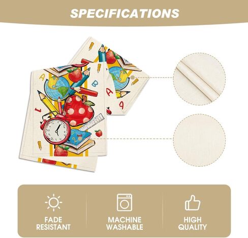 Artoid Mode قلم رصاص مسطرة كتاب العودة إلى المدرسة مفرش طاولة 13x72 بوصة | تزيين طاولة الطعام في اليوم الأول من المدرسة للطلاب في الفصل الدراسي لديكور المنزل والحفلات in Kuwait