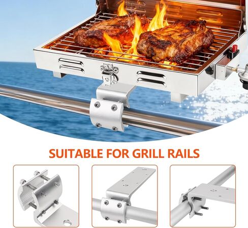 2 Pack Grill Rail Mount Bracket, Compatible to Camping Inside/Outboard 7/8" to 1-1/4" Round or 1-1/4" Square Horizontal Railings in Kuwait