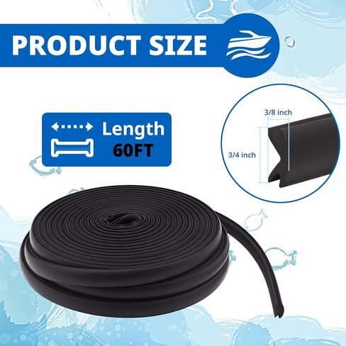 60ft Boat Rub Rail Vinyl Insert,3/4" x 3/8" Flexible Rub Rail for Boats, UV & Saltwater Resistant Boat Edge Protection, Easy Installation for Yachts, Pontoons, Speedboats in Kuwait