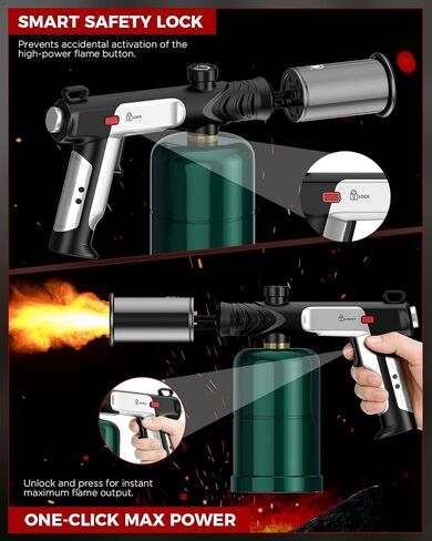 Propane Torch Gun, Weed Torch Propane Burner & Cooking Blow Torch with Safety Lock, One-Touch Max Fire, Adjustable Flame for Searing Steak, BBQ, Charcoal Starter & Weed Burning (Tank Not Included) in Kuwait