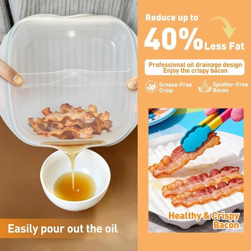 Microwave Bacon Tray With Lid, Microwave Bacon Cooker, Efficient Oil Draining Design For Healthier Crispy Bacon, Bacon Cooker For Microwave Oven, Microwave Bacon Tray For Tacos/Sausages/Hot Dogs in Kuwait
