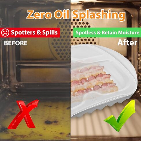 Microwave Bacon Tray With Lid, Microwave Bacon Cooker, Efficient Oil Draining Design For Healthier Crispy Bacon, Bacon Cooker For Microwave Oven, Microwave Bacon Tray For Tacos/Sausages/Hot Dogs in Kuwait