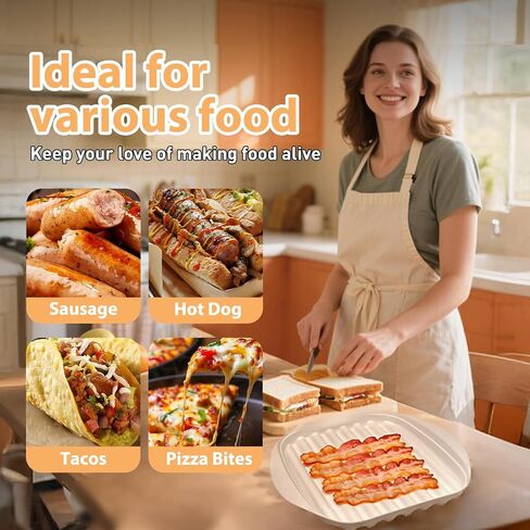 Microwave Bacon Tray With Lid, Microwave Bacon Cooker, Efficient Oil Draining Design For Healthier Crispy Bacon, Bacon Cooker For Microwave Oven, Microwave Bacon Tray For Tacos/Sausages/Hot Dogs in Kuwait