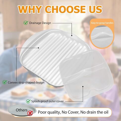 Microwave Bacon Tray With Lid, Microwave Bacon Cooker, Efficient Oil Draining Design For Healthier Crispy Bacon, Bacon Cooker For Microwave Oven, Microwave Bacon Tray For Tacos/Sausages/Hot Dogs in Kuwait