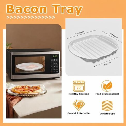 Microwave Bacon Tray With Lid, Microwave Bacon Cooker, Efficient Oil Draining Design For Healthier Crispy Bacon, Bacon Cooker For Microwave Oven, Microwave Bacon Tray For Tacos/Sausages/Hot Dogs in Kuwait