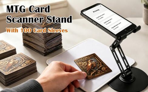 حامل ماسح ضوئي لبطاقات التداول قابل للطي، حامل هاتف من الفولاذ الكربوني مع لوحة مسح ضوئي و100 أكمام قياسية، للبطاقات القابلة للتجميع بأكمام/بدون أكمام، متوافق مع iOS وAndroid in Kuwait