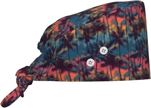 Sunset Palm Trees Print Scrub Caps Women Men, Adjustable Nurse Cap Surgical Caps Scrub Hats for Women Men, Working Cap with Buttons for Hanging Face Masks Black in Kuwait