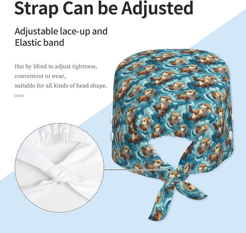 Ocean Fun Otter Print Scrub Caps Women Men, Adjustable Nurse Cap Surgical Caps Scrub Hats for Women Men, Working Cap with Buttons for Hanging Face Masks Black in Kuwait