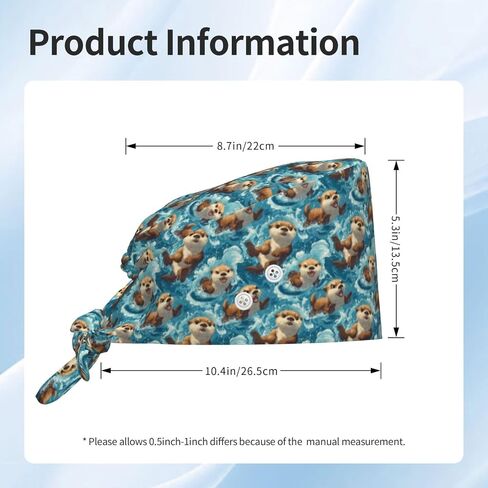 Ocean Fun Otter Print Scrub Caps Women Men, Adjustable Nurse Cap Surgical Caps Scrub Hats for Women Men, Working Cap with Buttons for Hanging Face Masks Black in Kuwait