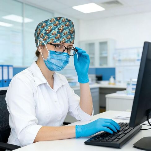 Ocean Fun Otter Print Scrub Caps Women Men, Adjustable Nurse Cap Surgical Caps Scrub Hats for Women Men, Working Cap with Buttons for Hanging Face Masks Black in Kuwait