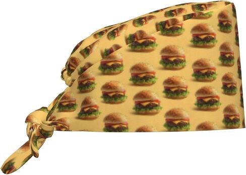 Realistic Beef Burger A Print Scrub Caps Women Men, Nurse Cap Surgical Caps Scrub Hats for Women Men, Adjustable Working Cap with Sweatband Black in Kuwait