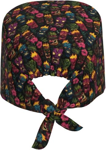 قبعات فرك مطبوعة من Tropical Luau Tiki Totem للنساء والرجال، قبعات ممرضة جراحية قبعات فرك للنساء والرجال، قبعة عمل قابلة للتعديل مع عصابة رأس سوداء in Kuwait