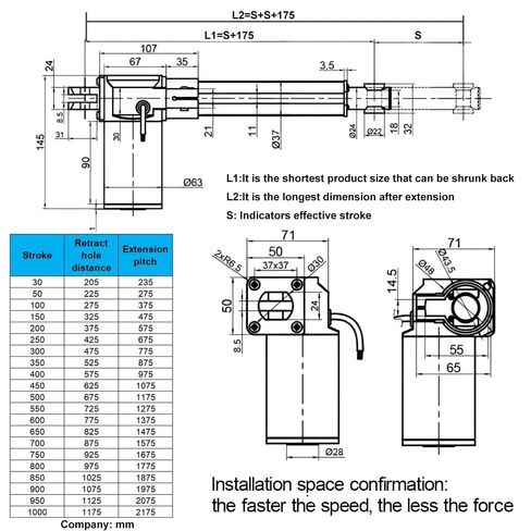 Linear Actuator 6000N Electric Push Rod IP54 DC Motor Remote Rod 12-48V High Thrust Low Noise U-Shape(150mm,5MM PER Second 6000N_24V) in Kuwait