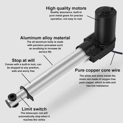 Linear Actuator 6000N Electric Push Rod IP54 DC Motor Remote Rod 12-48V High Thrust Low Noise U-Shape(150mm,5MM PER Second 6000N_24V) in Kuwait