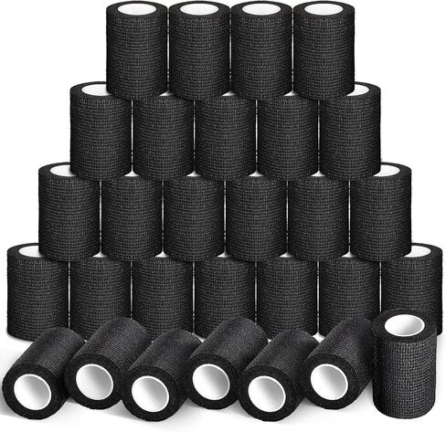 60 Pack Black Self Adhesive Bandage Wrap Bulk 3 Inch x 5 Yards Cohesive Bandage,Vet Wrap Breathable Elastic Self-Adherent Tape for Stretch Athletic Sports Wrist Ankle Dogs Pet Vet Wrap in Kuwait